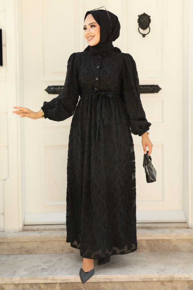 Black Chiffon Long Dress 14012S - 1