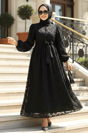 Black Chiffon Long Dress 14012S - 1