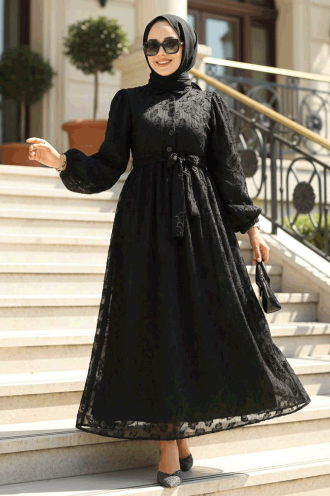 Black Chiffon Long Dress 14012S - 1