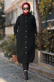 Black Hijab Coat 5403S - Thumbnail