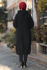 Black Hijab Coat 5403S - Thumbnail