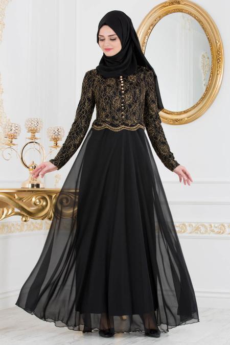 Black Hijab Evening Dress 7960S - 2
