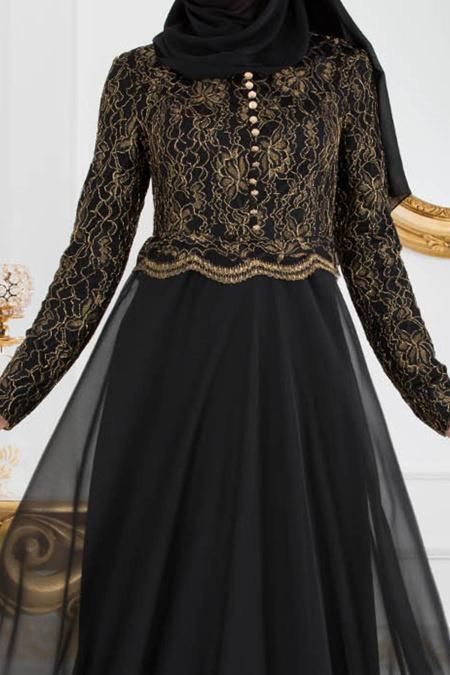 Black Hijab Evening Dress 7960S - 4