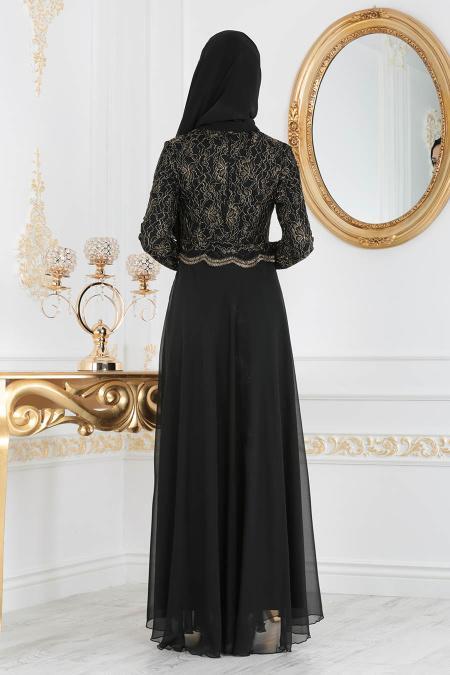 Black Hijab Evening Dress 7960S - 3
