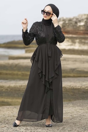 Black Hijab Abaya 3249S - 1