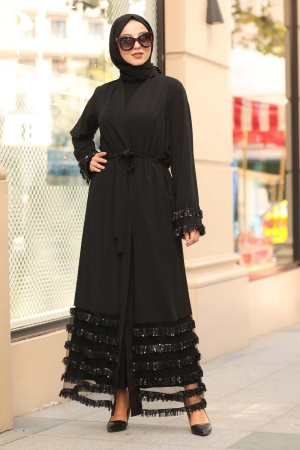 Black Hijab Abaya 9162S - 1