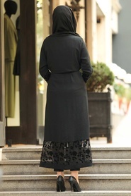 Black Hijab Abaya Suit 221146S - Thumbnail