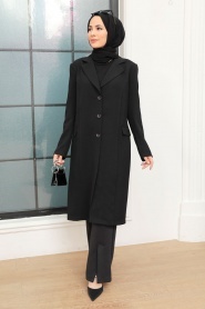 Black Hijab Blazer Jacket 56950S - Thumbnail