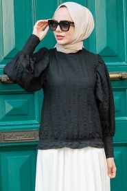 Black Hijab Blouse 24271S - Thumbnail