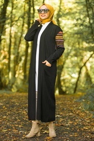 Black Hijab Cardigan 15725S - Thumbnail