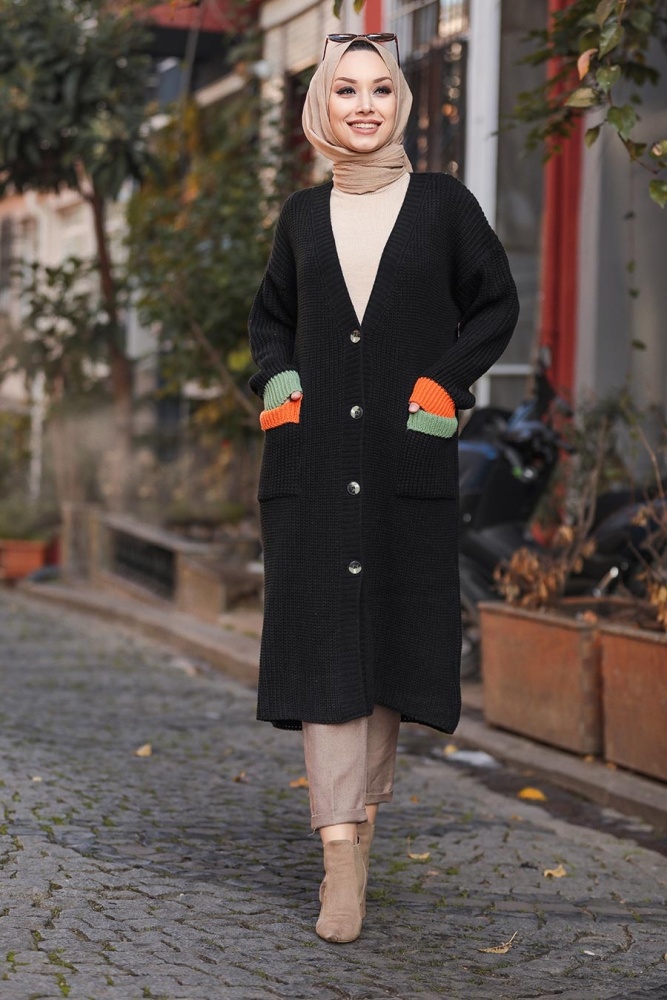 Black Hijab Cardigan 20103S - 1