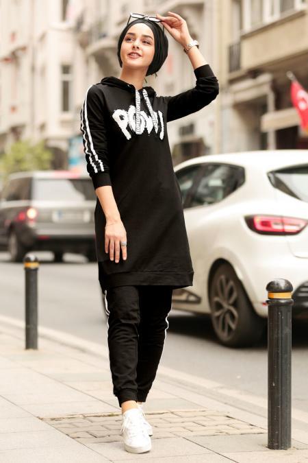 Black Hijab Casual Suit 2389S - 1