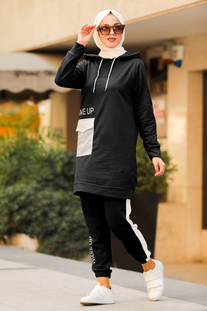 Black Hijab Casual Suit 40210S - 1