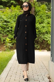 Black Hijab Coat 10155S - Thumbnail