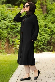 Black Hijab Coat 10155S - Thumbnail