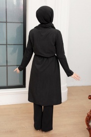 Black Hijab Coat 10860S - Thumbnail