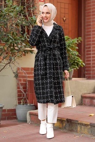 Black Hijab Coat 1324S - Thumbnail
