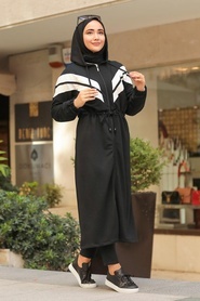 Black Hijab Coat 16011S - Thumbnail