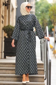 Black Hijab Coat 20151S - Thumbnail