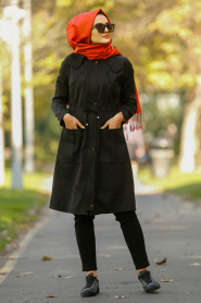 Black Hijab Coat 2469S - Thumbnail
