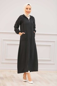 Black Hijab Coat 3729S - Thumbnail