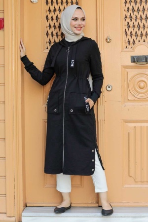Black Hijab Coat 4402S - 2