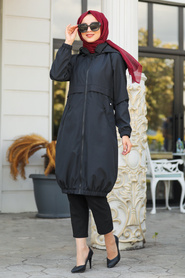 Black Hijab Coat 50850S - Thumbnail
