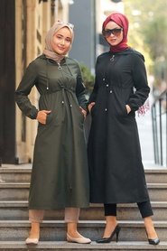 Black Hijab Coat 51701S - Thumbnail