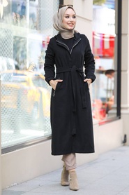 Black Hijab Coat 5562S - Thumbnail