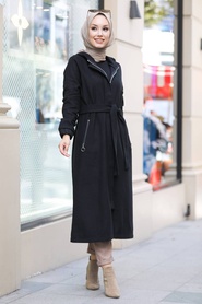 Black Hijab Coat 5562S - Thumbnail