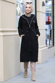 Black Hijab Coat 5565S - Thumbnail