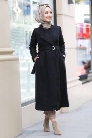 Black Hijab Coat 5569S - Thumbnail