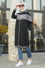 Black Hijab Coat 6024S - Thumbnail