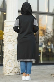 Black Hijab Coat 6033S - Thumbnail