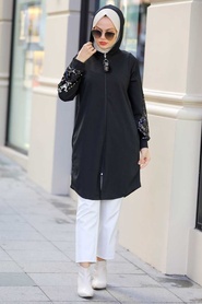 Black Hijab Coat 6844S - Thumbnail