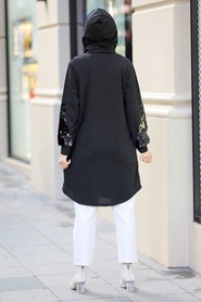 Black Hijab Coat 6844S - Thumbnail