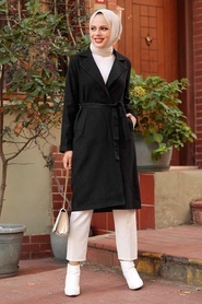 Black Hijab Coat 7013S - Thumbnail