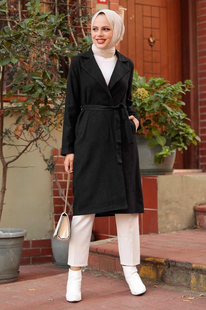 Black Hijab Coat 7013S - 2