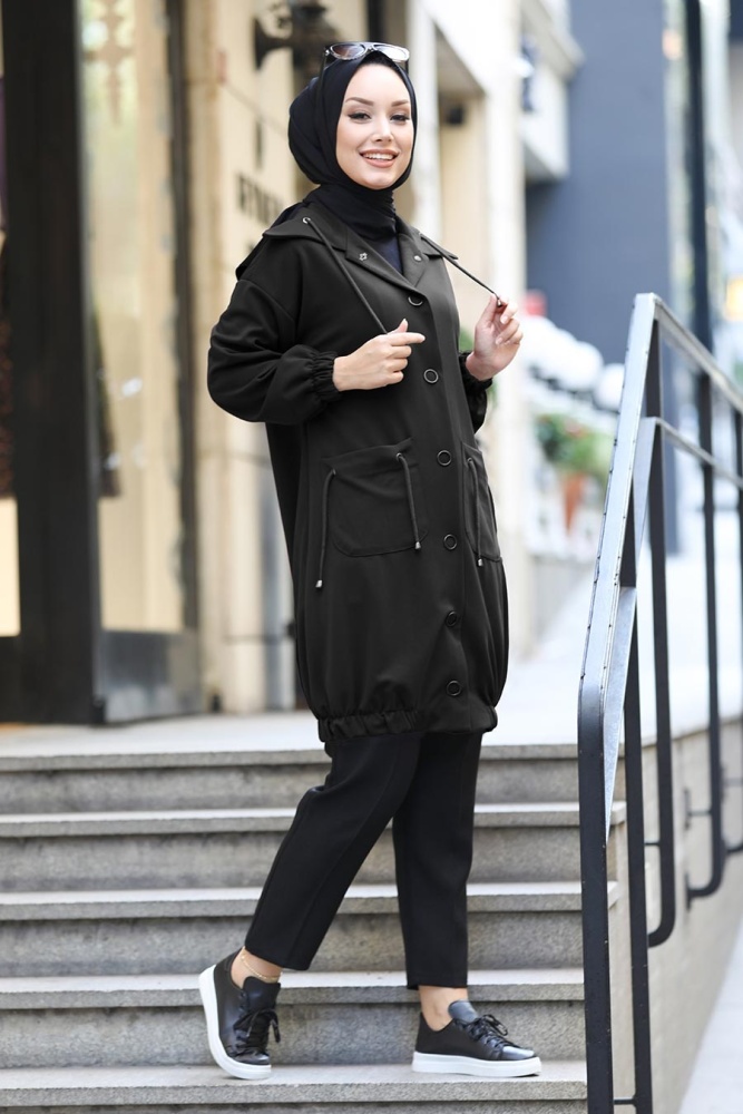 Black Hijab Coat 8861S - 1