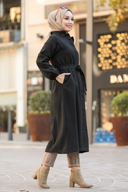 Black Hijab Coat 55740S - Thumbnail