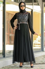 Black Hijab Daily Dress 1101S - Thumbnail