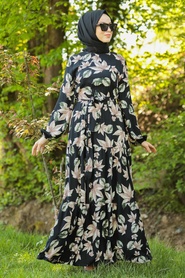 Black Hijab Daily Dress 1481S - Thumbnail