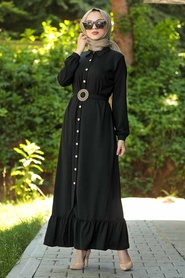 Black Hijab Daily Dress 9057S - Thumbnail
