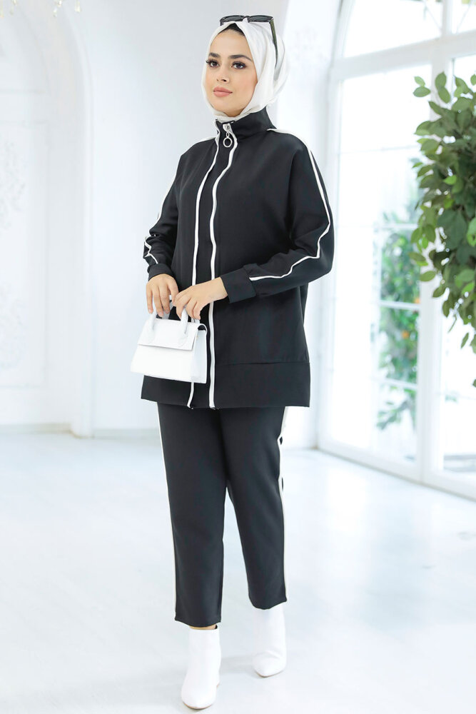 Black Hijab Double Suit 22036S - 1