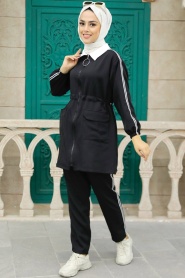 Black Hijab Double Suit 22144S - Thumbnail