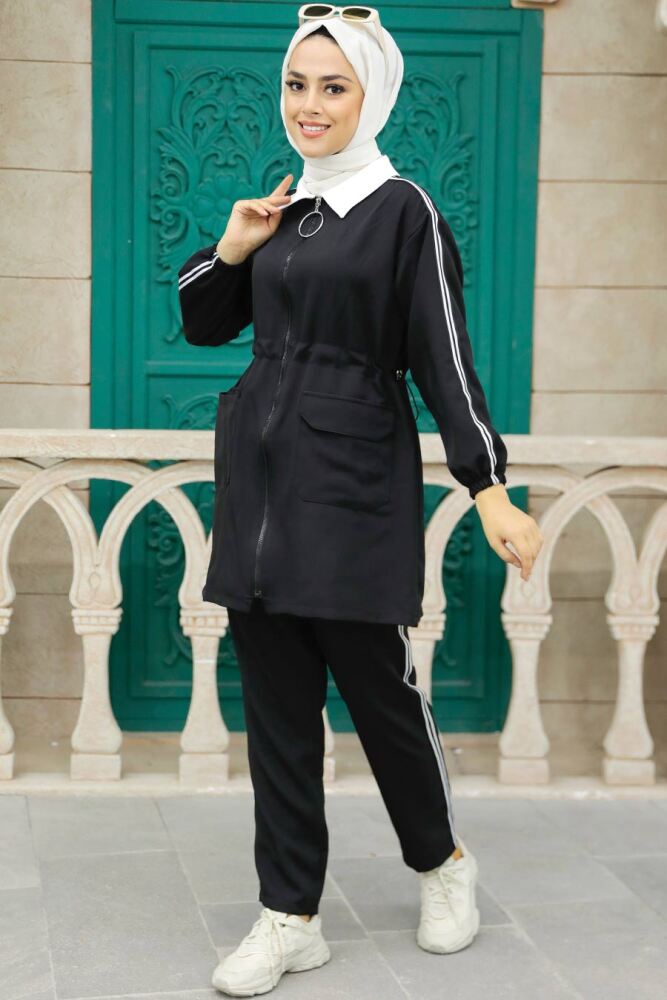 Black Hijab Double Suit 22144S - 1