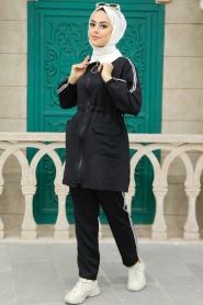 Black Hijab Double Suit 22144S - Thumbnail