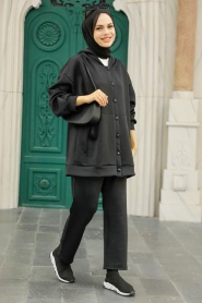 Black Hijab Double Suit 7690S - Thumbnail