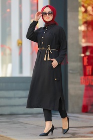Black Hijab Dress 10078S - Thumbnail