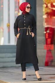Black Hijab Dress 10078S - Thumbnail